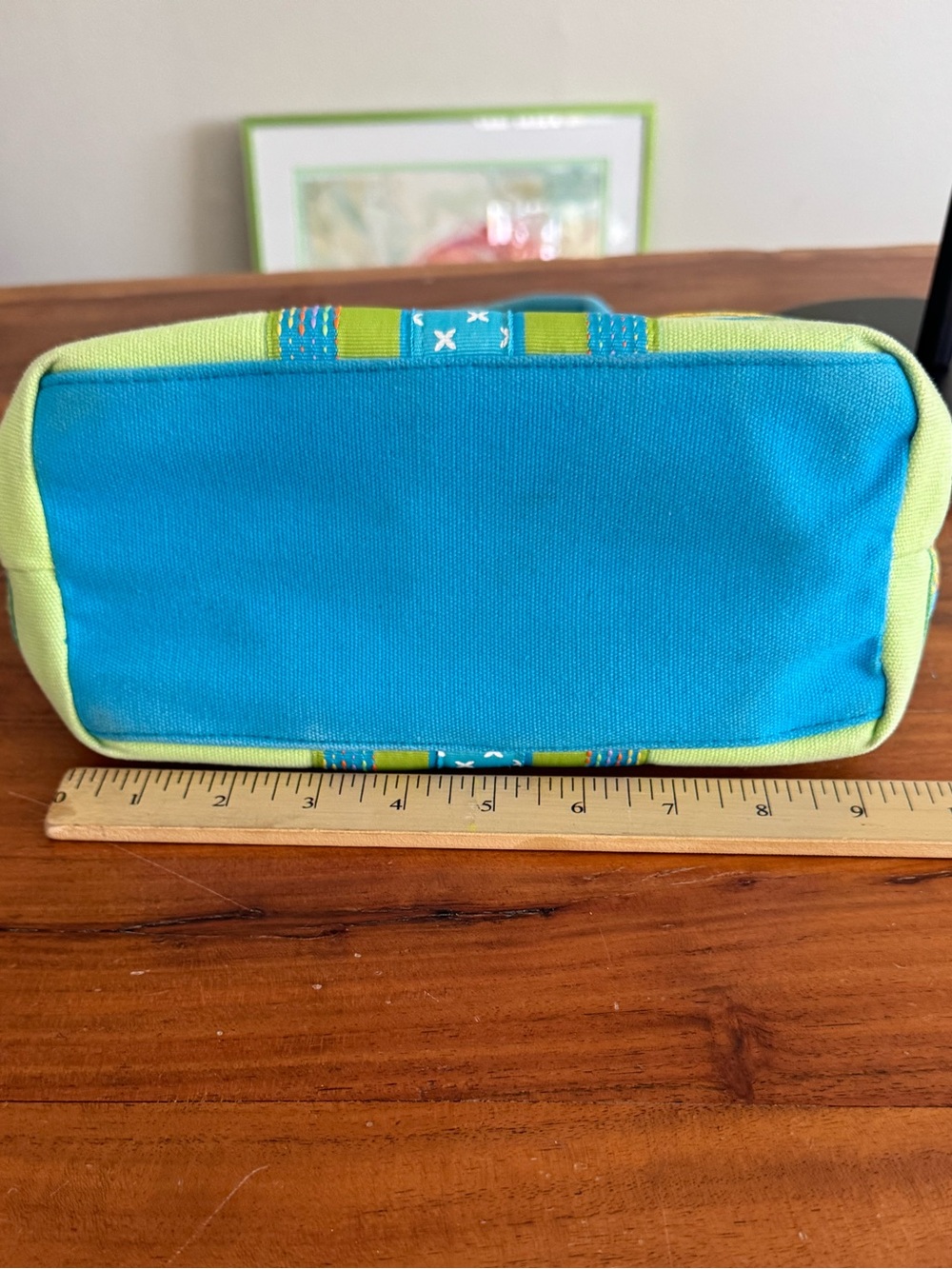 Vintage Tianni Canvas Ribbon Striped Tote Bag Blue Green Yellow Embroidered Y2K! - Picture 5 of 7